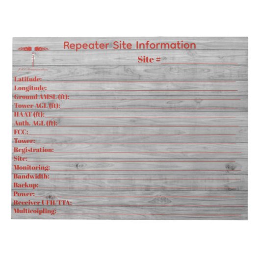 Repeater Site Information Notitieblok (Voorkant)
