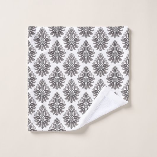 Repeating black floral pattern towel (Gant de toilette)