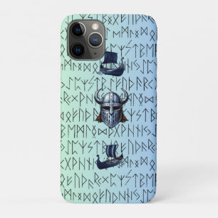 Repeating Viking Ships and Helmet Design over Rune iPhone 11 Pro Hoesje