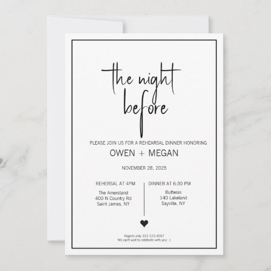 Repetitie diner, avond ervoor kaart (Voorkant)