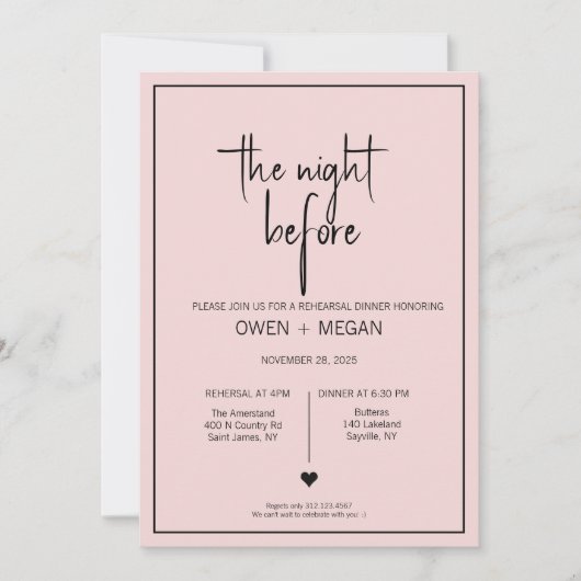 Repetitie diner, avond ervoor kaart (Voorkant)