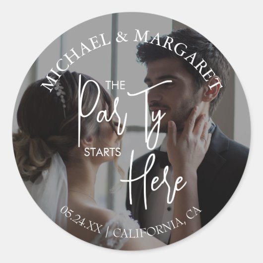 Repetitie diner foto 'Het feest begint hier' Ronde Sticker (Voorkant)