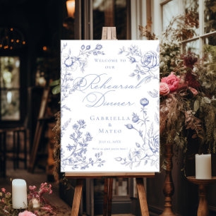 Repetitie Diner Frans toilet Blauwe Bloemen welkom Poster