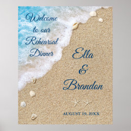 Repetitie diner poster met blauwe strandgolven