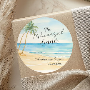 Repetitie Diner Strand en Palm Trees Wedding Ronde Sticker