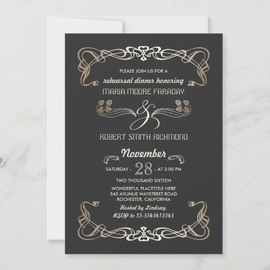 Repetitie Diner Uitnodigingen Art Deco Gold (Voorkant)