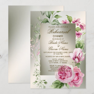 Repetitie Diner Waterverf Roze Bloemen Brons Kaart