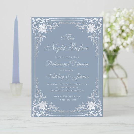 Repetitie Dusty Blue Faux Silver  Kaart