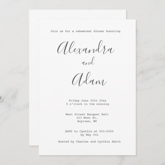 Répétition de typographie grise invitations dîner (Devant / Derrière)