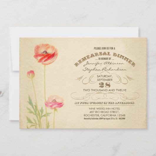 Répétition des fleurs vintages invitations à dîner (Devant)