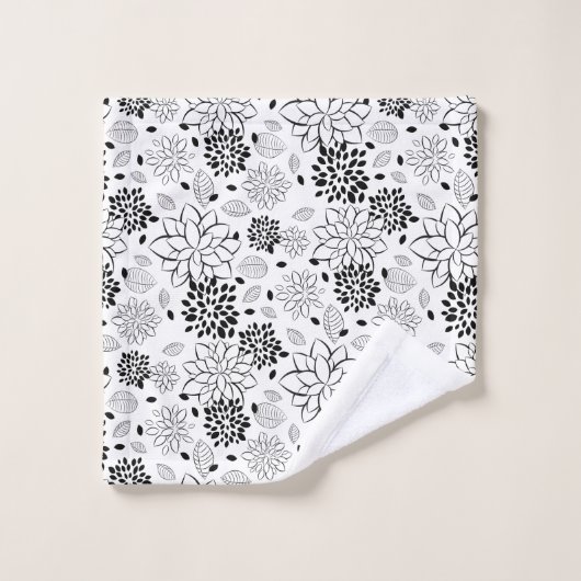 Répétition du motif de fleur noir et blanc (Gant de toilette)