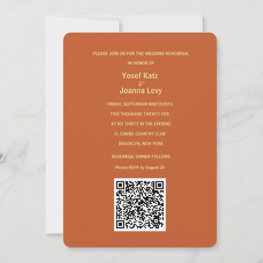 Répétition mariage et invitation à dîner Code QR (Dos)