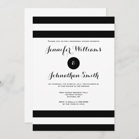 Répétition noire moderne invitations à dîner (Devant / Derrière)