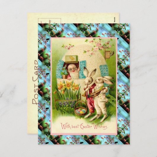 Replica paaskaart, Konijnen met eitjes Feestdagenkaart (Voorkant / Achterkant)