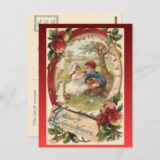 Replica Schattigee kinderen met appels, jaren 193 Briefkaart (Voorkant / Achterkant)