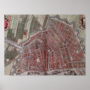 Replica stadskaart Amsterdam 1652 Poster