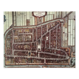 Replica-stadskaart van Delft vanaf 1649 Foto Afdruk