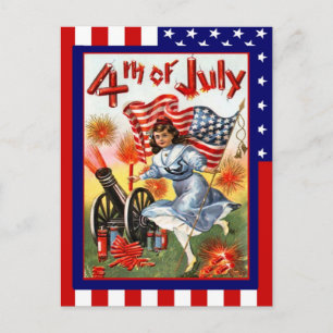 Replica Vintage 4 juli, Meisje met vlag Briefkaart