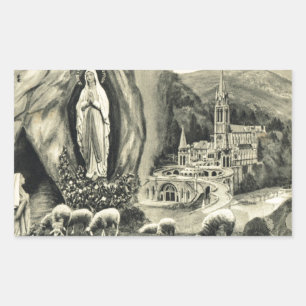 Replica Vintage afbeelding Lourdes, 1895 Bedevaart Rechthoekige Sticker