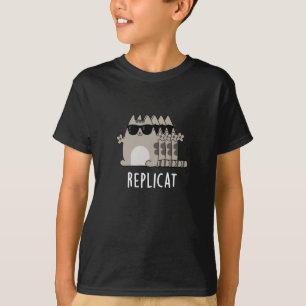 Replicat Funny Replicated Cat Pun Dark BG T-shirt