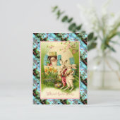 Réplique carte de Pâques Vintage, lapins avec oeuf (Debout devant)