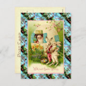 Réplique carte de Pâques Vintage, lapins avec oeuf (Devant / Derrière)