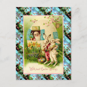 Réplique carte de Pâques Vintage, lapins avec oeuf