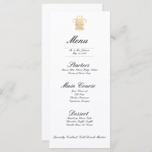 Réplique d'invitation de mariage royal | Menu du d (Devant / Derrière)