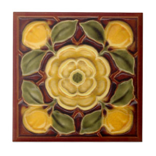 Repo Antiek Faux Relief Tudor Roos Majolica Tegeltje