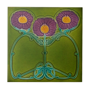 Repo Antiek Marsden Art Nouveau Paars Floral Tegeltje