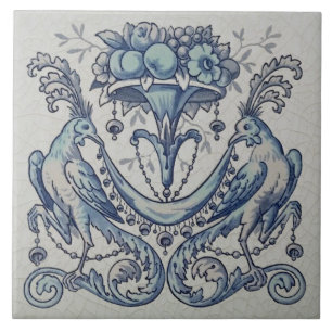 Repo Antiek Minton Hollins Birds Fruit Blue Tegeltje