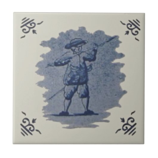 Repo Antiek Nederlands Blauw Delft Figural Tile Tegeltje (Voorkant)