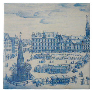 Repo Delft Neuremberg Town Square Blue Tile Tegeltje