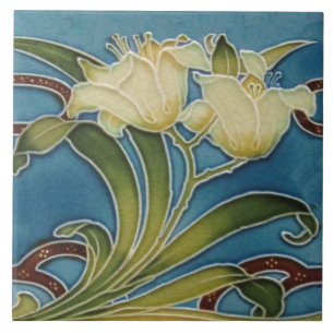 Repo Minton China Glazed Art Nouveau Lily Border Tegeltje