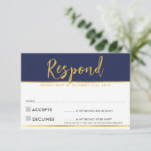 Répondre au RSVP moderne simple bleu marine or (Debout devant)