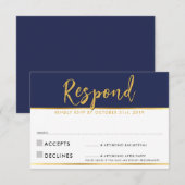 Répondre au RSVP moderne simple bleu marine or (Devant / Derrière)