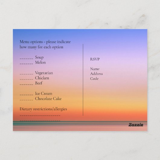 Répondre avec modèle de menu Coucher de soleil tro (Dos)