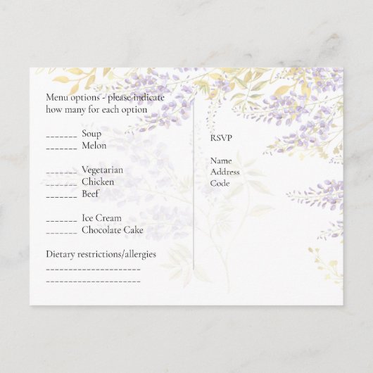 Répondre avec modèle de menu Fleurs violettes de g (Dos)