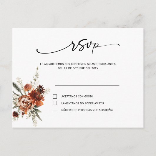 Réponse à un mariage espagnol sur carte postale (Devant)