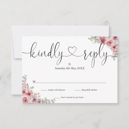 Réponse aimable cœur de script chic floral rose po (Devant)