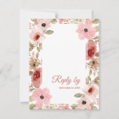 Réponse au mariage avec code QR floral rose fardée (Devant)