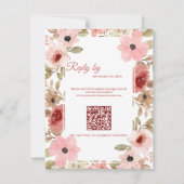 Réponse au mariage avec code QR floral rose fardée (Dos)