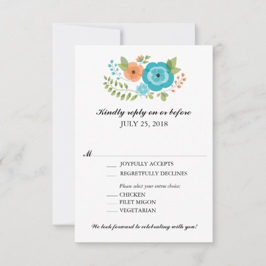 Réponse au mariage avec fleurs d'été turquoise et  (Devant)