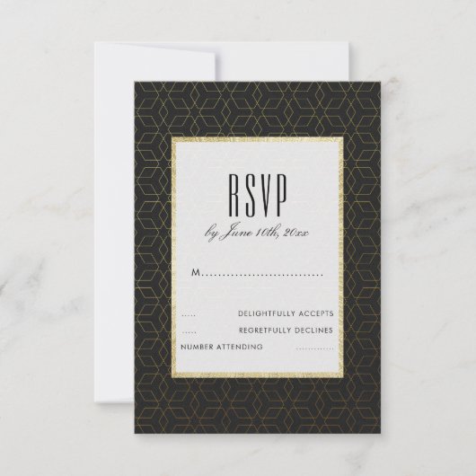 Réponse au Mariage Élégant Or & Noir (Devant)