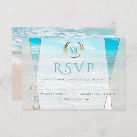 Réponse au mariage |  Mariage de plage au monogram (Devant / Derrière)