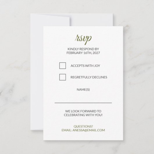 Réponse au mariage Vert Sauge (Devant)