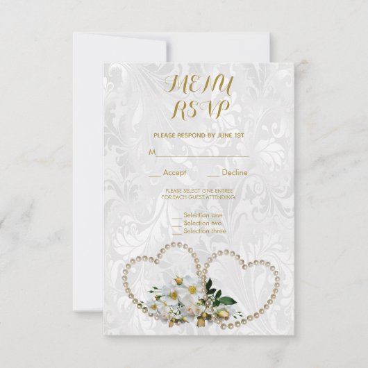 Réponse au menu de mariage damassé Pearl Hearts & (Devant)