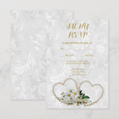 Réponse au menu de mariage damassé Pearl Hearts & (Devant / Derrière)