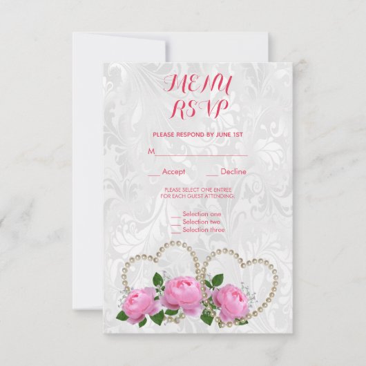 Réponse au menu de mariage damassé Pearl Hearts & (Devant)