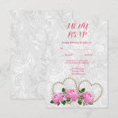 Réponse au menu de mariage damassé Pearl Hearts & (Devant / Derrière)